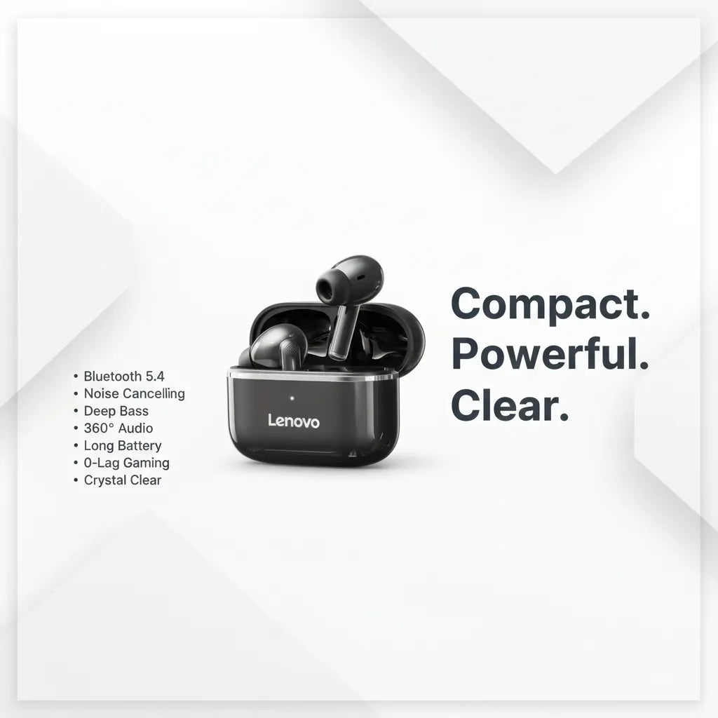 Lenovo LP40 Pro Premium Wireless Earbuds Dual Charging Case - Deep Bass 360° Audio - Yaseen Gadget Qatar