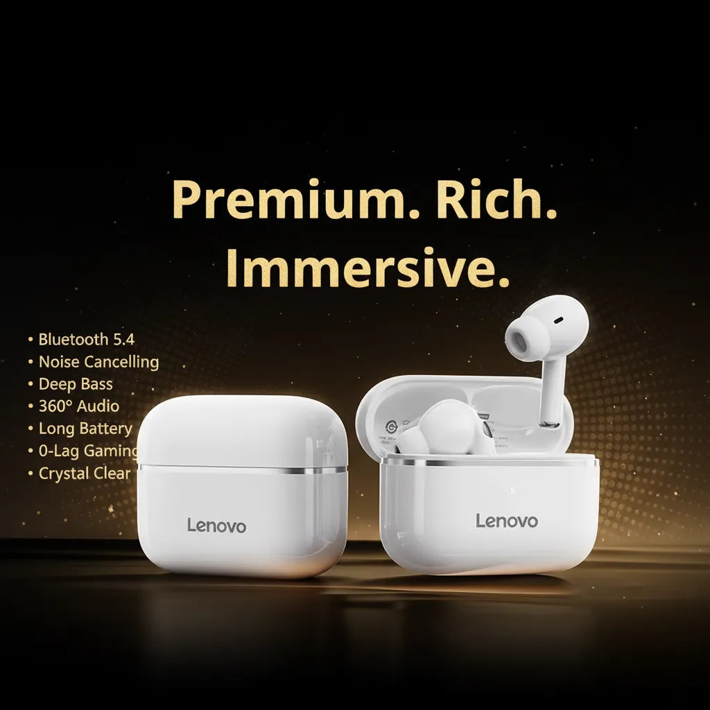 Lenovo Official Genuine LP40 Pro Wireless Earbuds - Smart Noise Cancellation Bluetooth 5.4 - Doha Qatar