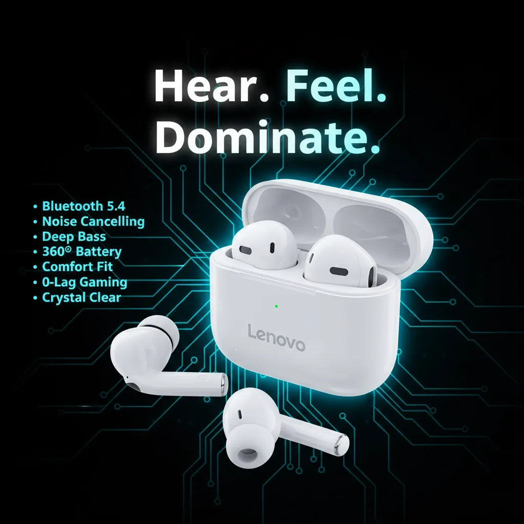 Lenovo Official Genuine LP40 Pro Wireless Earbuds - Smart Noise Cancellation Bluetooth 5.4 - online shoping in Doha Qatar