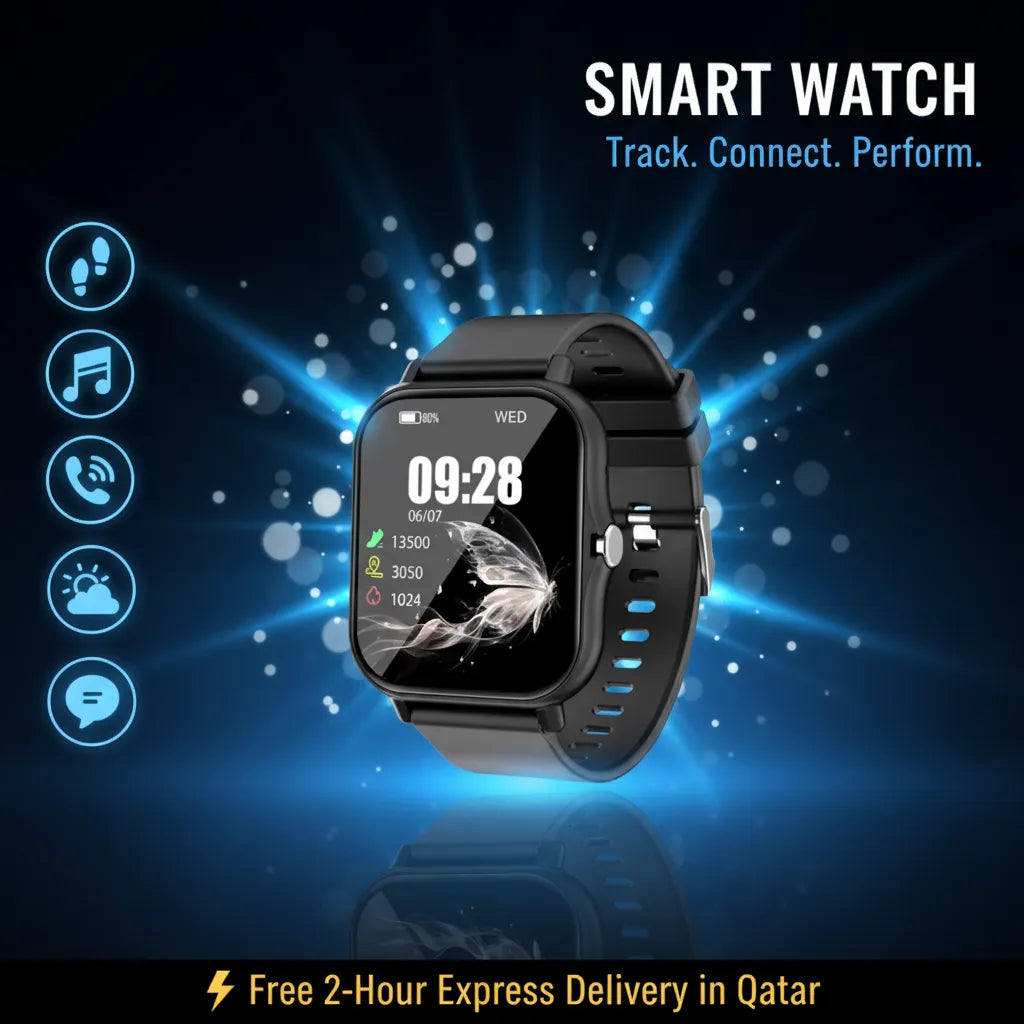 Smart Watch – Bluetooth Calling, Fitness Tracker (Black & Blue)