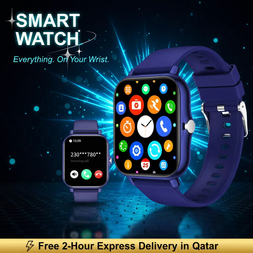 Smart Watch – Bluetooth Calling, Fitness Tracker (Black & Blue)